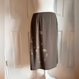 TRISTAN & ISEUT Midi Skirt, 100% Rayonne, Brown with Yellow Flowers, Size 8
